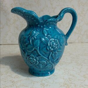Mid century Blue Floral Ceramic Pitcher/vase